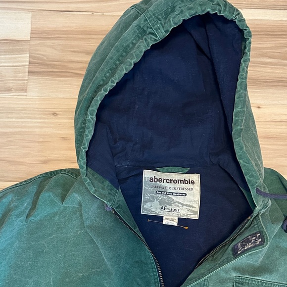 Abercrombie & Fitch Forest Green Canvas Saltwater Distressed Hooded Jacket M - Picture 2 of 10